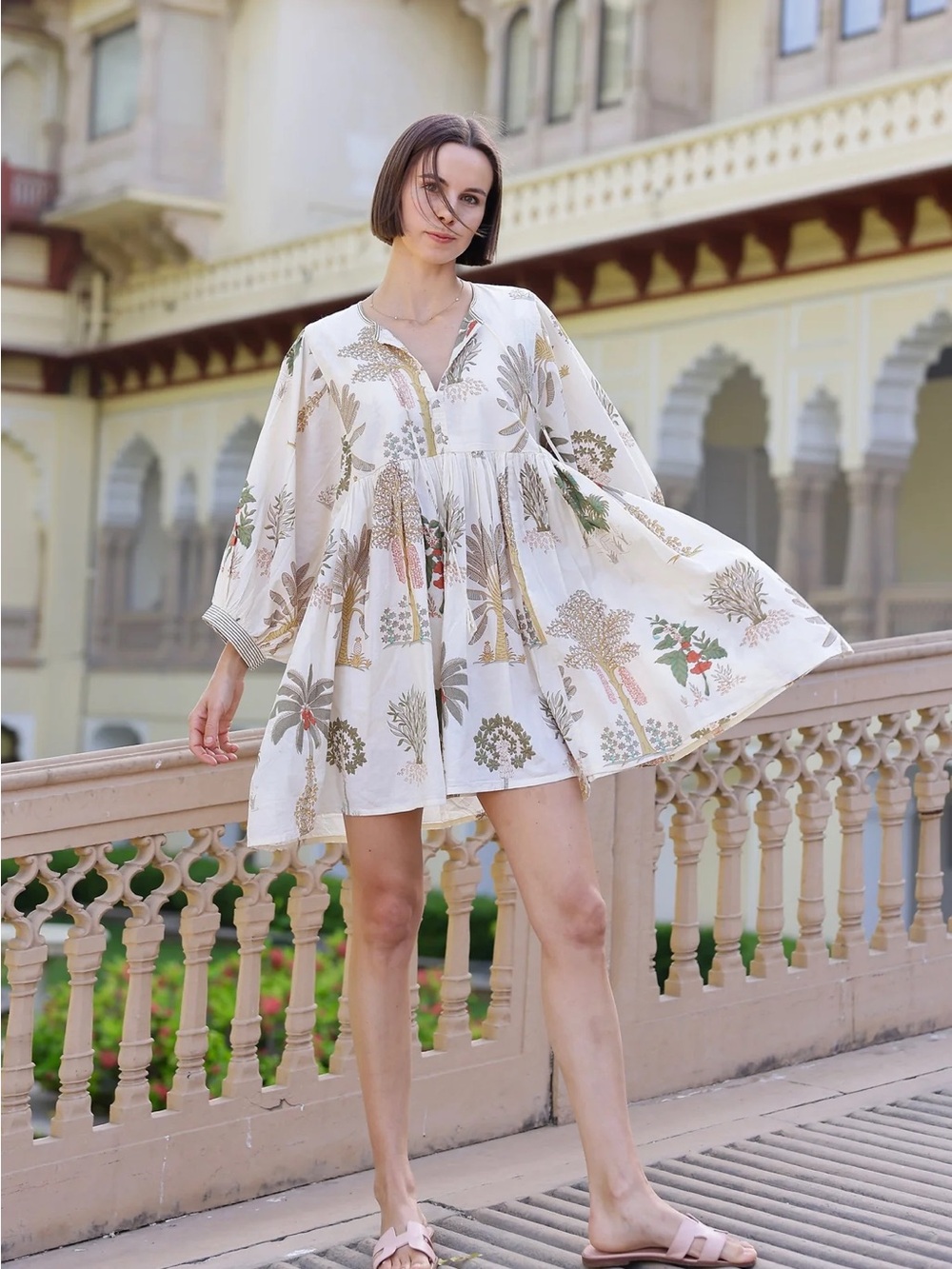 Maison Marigold Taj mini dress in Palm Natural Print. M/L